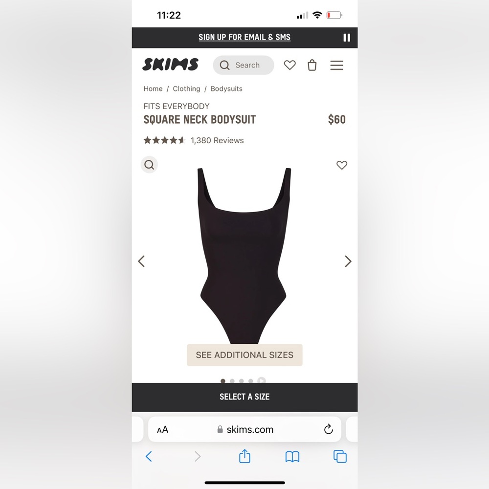 SKIMS- Fits Everybody Square Neck Bodysuit- Black NWT*